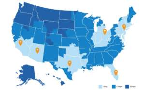 Shipping map 6 locations