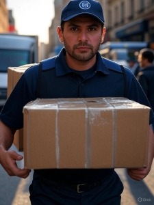 Delivery person with trade show materials
