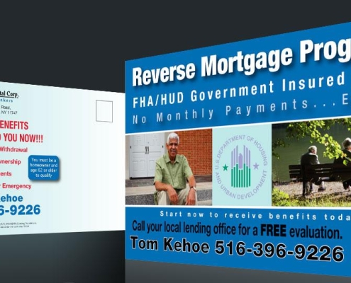 Reverse Mortgage Lead Generation Campaign Double-sided mortgage lead generation postcard optimized for senior demographics, highlighting immediate compliance-approved financial benefits, equity release details, and a clear direct-response phone number call to action.