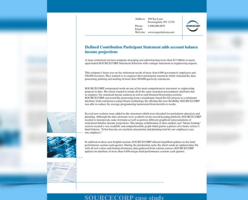 Enterprise B2B Corporate Case Study B2B case study and participant statement design featuring structured text layouts, formal brand guidelines, clear corporate typography hierarchies, and integrated data reporting formats for trifold direct mail with seal wafers.